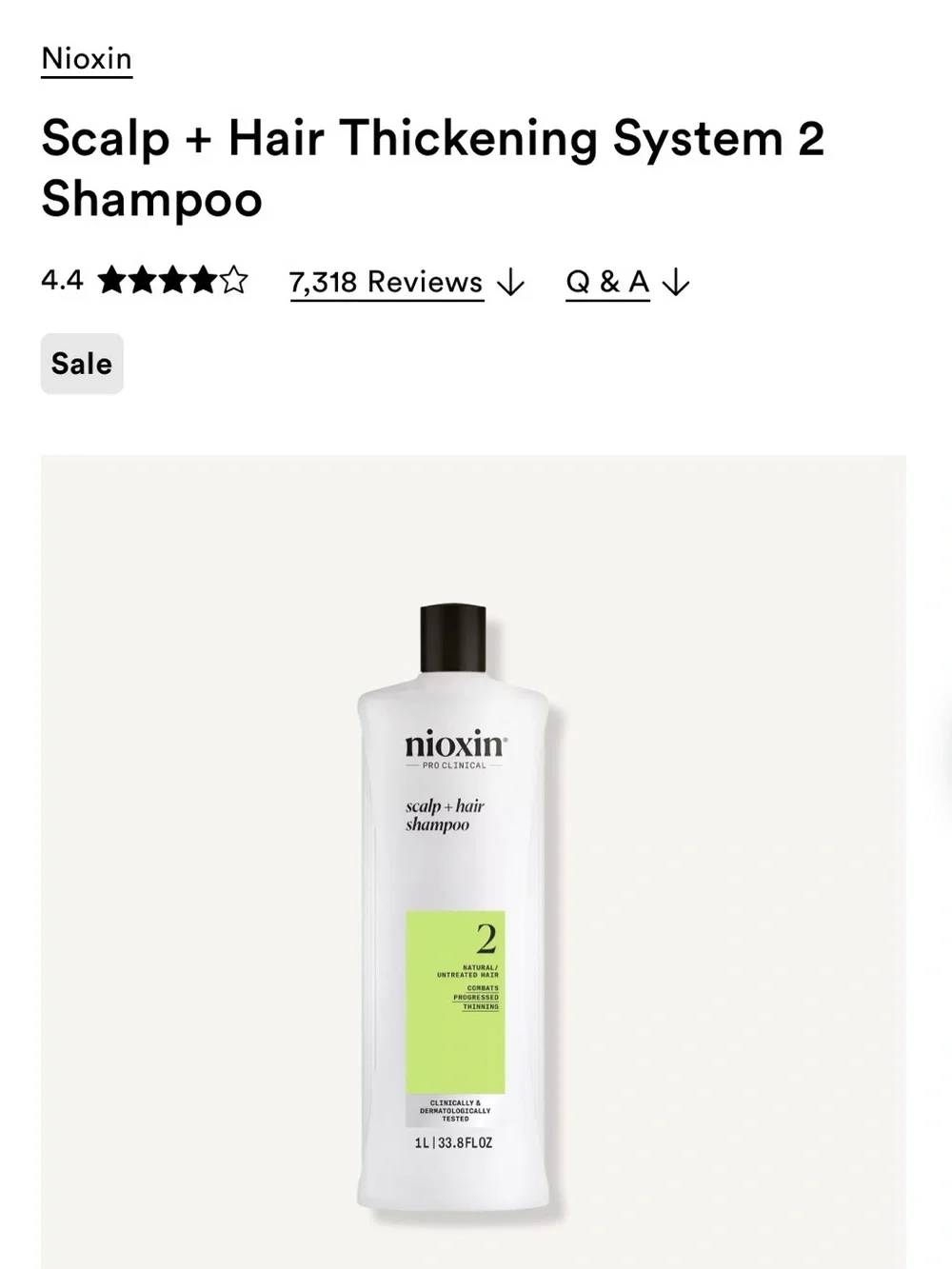 Nioxin Scalp + Hair Thickening Shampoo System 2 — White & Green